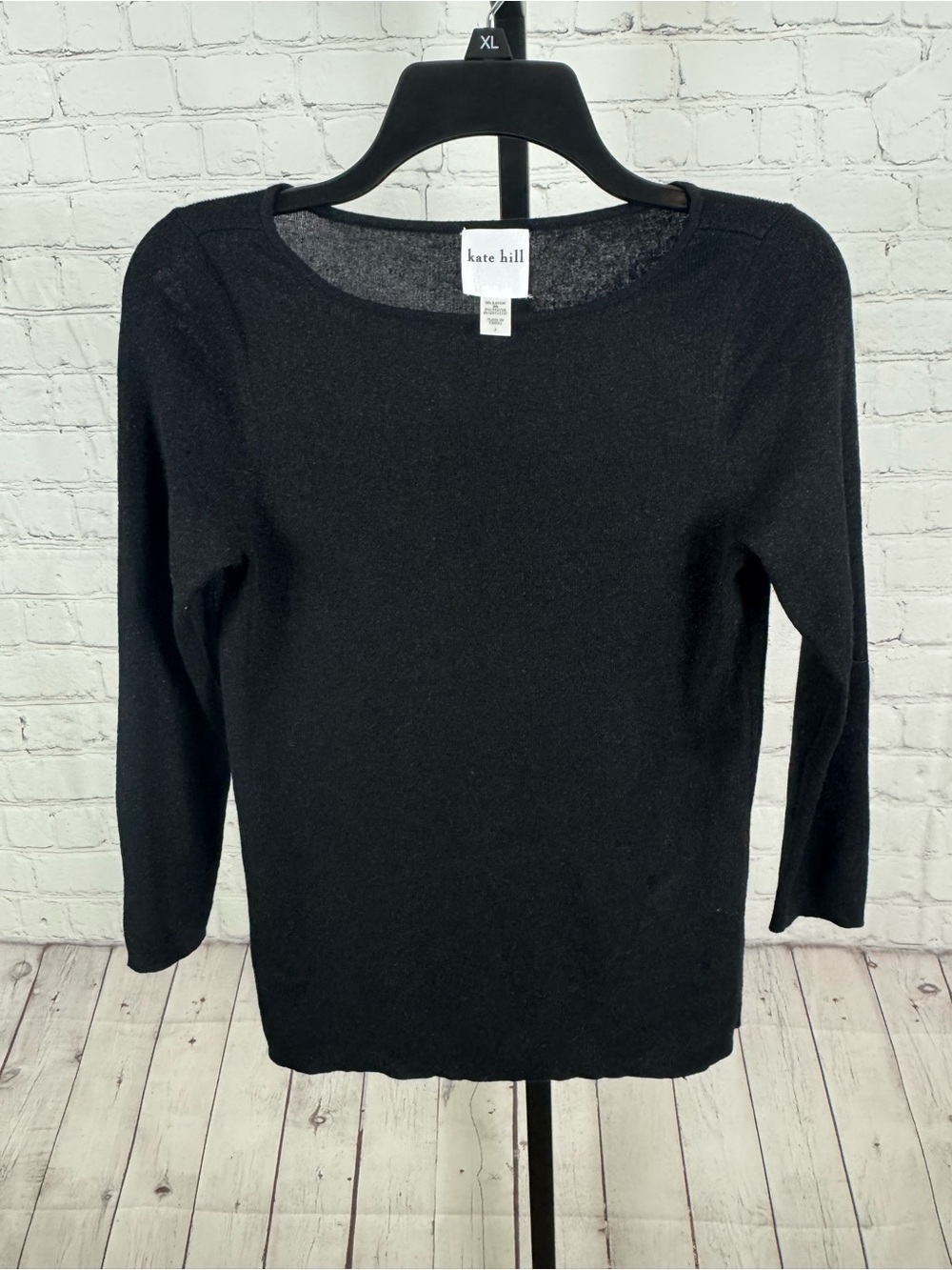 Kate Hill Black Metallic Boat Neck Knit Sweater Long Sleeve Size Small